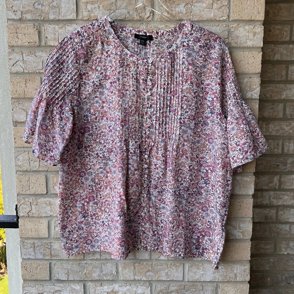 J. Crew Silk cotton voile pintuck top in blooming floral